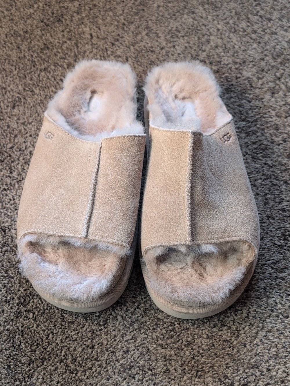 UGG Women's Greenport Open-Toe Sheepskin Slide Sandals in Sand